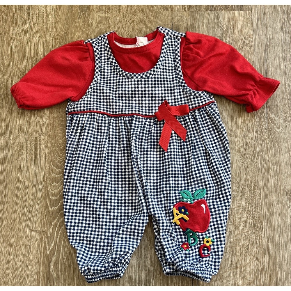Vintage Healthtex Bubble Suit Romper 0-5 Months School‎ ABC 123 Apple Gingham